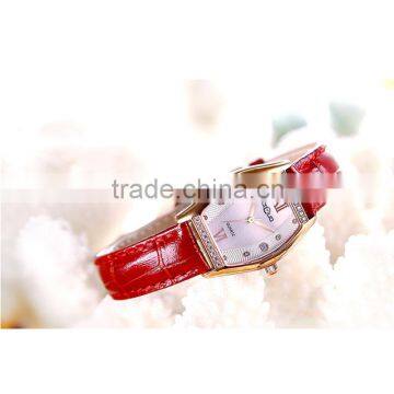 Fashion design leather band women wrist watch, luxury diamond japan quartz lady watch