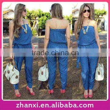 Sexy girls tube onesie long pants wholesale casual denim overalls jumpsuit women