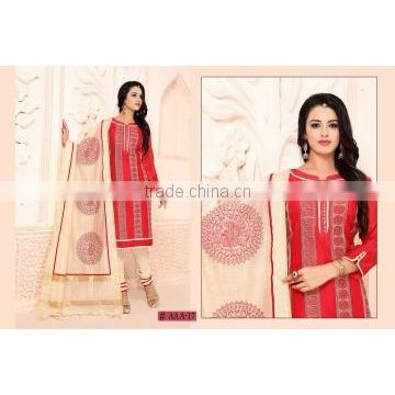 Tenuous Red Cotton Churidar Suit/beautiful Churidar Suit online