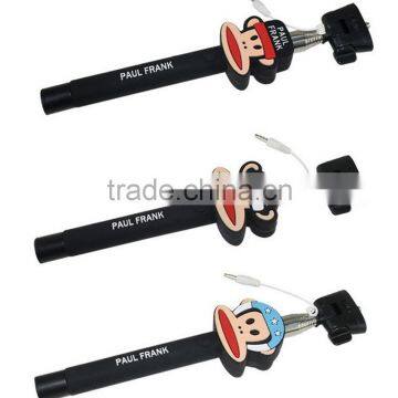 Fashionable Foldable Aluminum Alloy Cartoon Selfie Stick With Cable