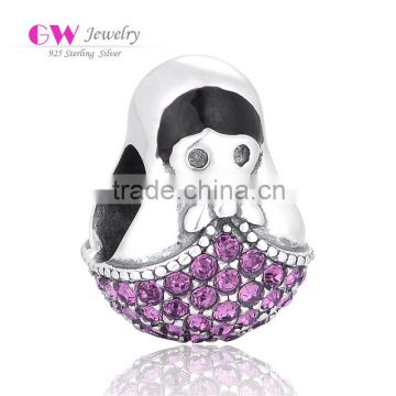 D127 silver 925 russia girl charm,enamel girl charm beads for bracelet