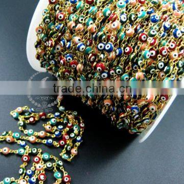 5mm red,pink,green,blue enameled Turkish evil eye beads links gold plated brass necklace chain DIY supplies 1315012