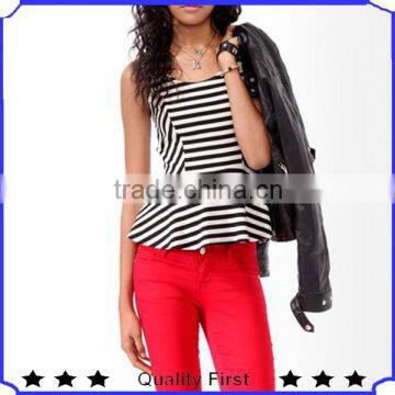 Designer Clothing China Manufacturer Fashion Stripes Ruffle Hem ,formal Office Ladies Blouses and Tops