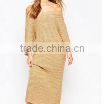 Classy Sweater Dress Fashion Autumn Winter Off Shoulder Design Women Rib Knit Dresses