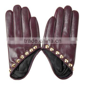 Hot Selling Fashion Half a Palm Rivet Decoration Sheepskin Drving Leather Gloves photo-6