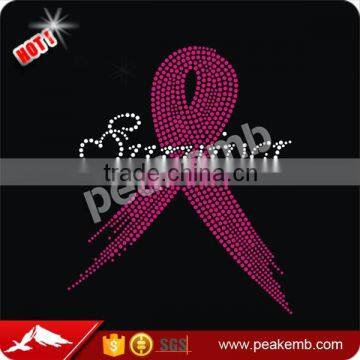 Survivor Cancer Awareness Ribbon Iron On Rhinestone Heat Transfers