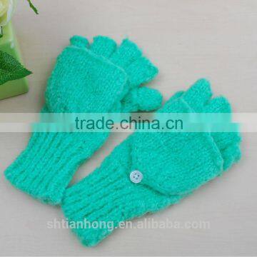 winter custom fashion ladies knit green gloves