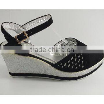 Ladies leather wedge shoe denim wedge shoes with color factory price