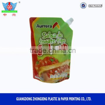 Plastic Standing Spout Pouch With Cap For Tomato Sauce Packaging