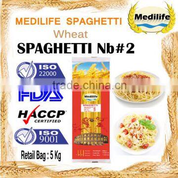 High quality Spaghetti, Long Pasta 100% Durum Wheat, Spaghetti Nb#2, 5 Kg Bag.