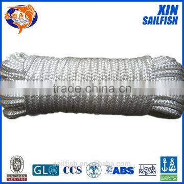 Diamond braided white polyester rope with black tracer