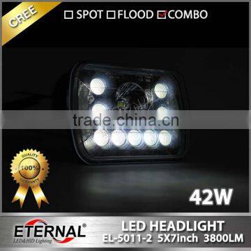 New-5x7in 42W Automotive Truck off Road Sealed Beam Led Headlight Dual Beam With Halo Ring H4 Plug photo-5