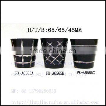 Classic Black Spray Colored Hand Cut Glass Candle Jar photo-5