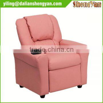 Contemporary Pink Vinyl Kids Recliner With Cup Holder and Headrest photo-3