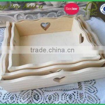 cheap price paint yourself DIY creative unfinished wooden tray,pine wood wooden tray,ECO friendly wooden tray for food