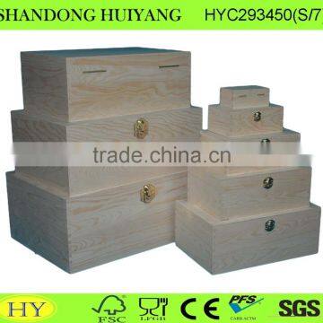 FSC unfinished hinged pine wood storage box