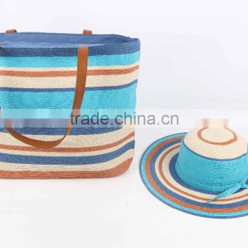 new style summer women paper straw shoulder bag and hat set