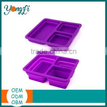 Wholesales 3-Compartment Takeaway Collapsible Silicone Food Grade Microwave Food Container photo-2