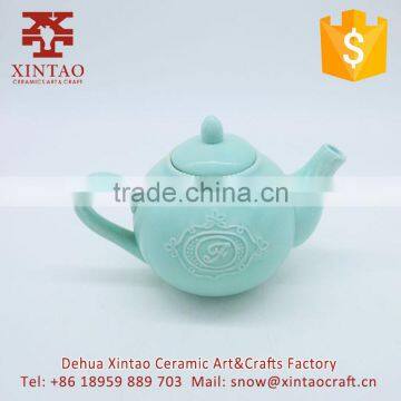 Blue elegant porcelain embossed flower ceramic tea pot