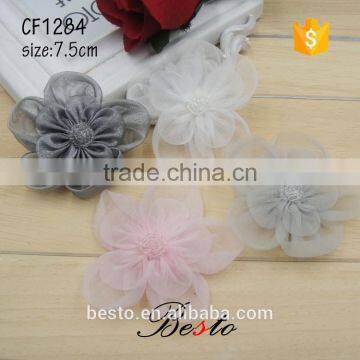 Decorative tulle flower fabric flowers bead center flower for lady dress