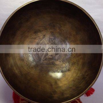 Hand Carving Tibetan Mantra Crafted Buddha and Dorje Himalayan Singing Bowl photo-2