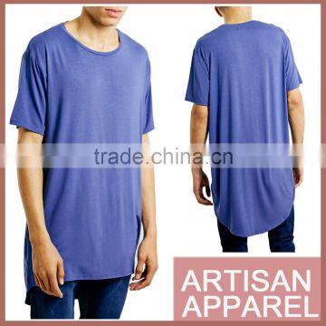 Blue Curved Hem Long Line T-Shirt OEM T Shirt For Men With Custom Logo