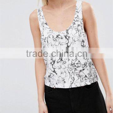 Oil Print Scoop Back Drop Womens Blank Dropped Armhole Tanks photo-4