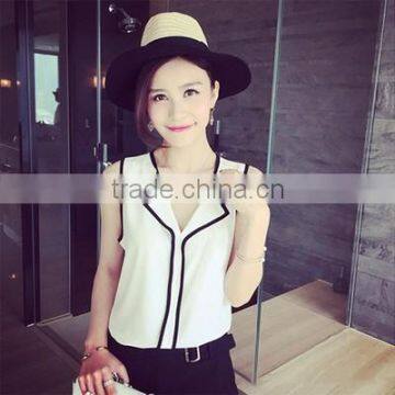 2017 New Summer V-neck t Shirt Sleeveless Chiffon for Women Were Thin photo-3