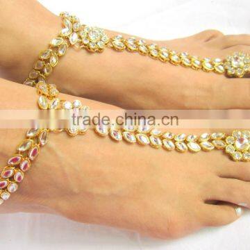 KUNDAN GOLD PAYAL Anklets pair toe ring barefoot sandal