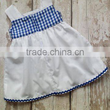 Wholesale Price Blue Grid With Bottom Ric Rac Short Frock Casual Dress photo-2