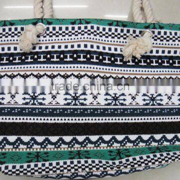 Fashion Lady Popular Cheap Geometric Pattern Cotton Canvas Bag photo-3