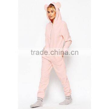 100%cotton warm fleece plain soft pink pig onesie pajamas