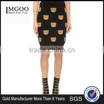 MGOO 2016 New Arrival Women Winter Slinky Skirts Bears Block Print Knitted Women Knee Length Skirts 15144M537