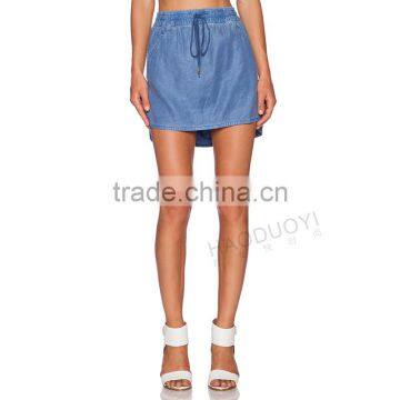 MGOO New Arrival Custom Made Denim Casual Mini Skirts For Women Blue Straight Tie Up Skirts 15144B543 photo-5