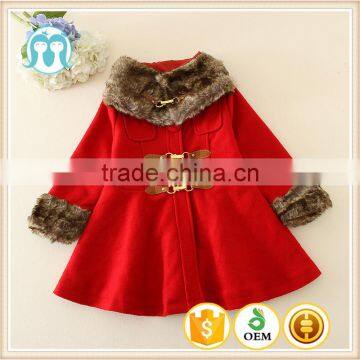 hot sale kids clothes baby girls woolen coat fur collar