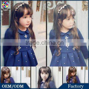 Winter Thick Steam Velour Kids Clothes Peter Pan Collar Beaded Flower New Fashion Girls Formal Party Dress