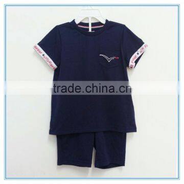 Children boys clothes set, children summer short sleeve t shirt with short pant, navy clolor boys clothing sets