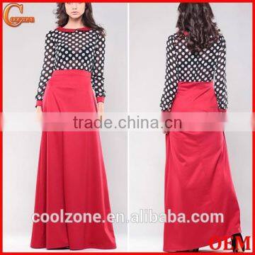 New arrival polka dot print vintage collar long sleeve maxi dress