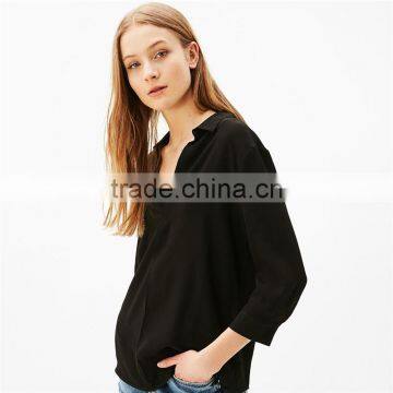 2017 OEM Spring v Neck Cutting Latest Custom Shirt Women Designs photo-6