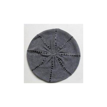 Quality Acrylic solidt color lady beret hat with​ embroidered sequins