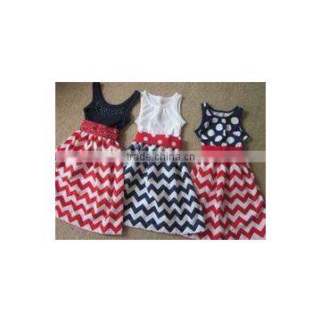 Wholesale children cotton frocks designs sleeveless chevron tunic dresses July 4th patriotic baby girl dress