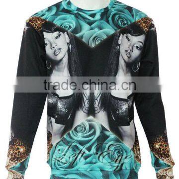 high fashion women's round neck printed fabric pullover sweater