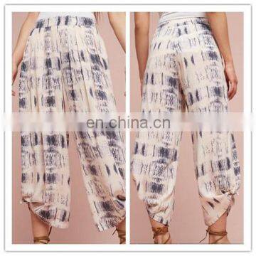 Unique Design Women Print Viscose Linen Wide-Legs Pants(KZ041402)