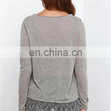 Wholesale 2016 New Fashion Lace Blouse Designs Lady Long Sleeve Sexy Floral Print Grey Blouse photo-3