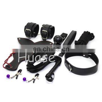 Sex Toy Adult Bondage Toy Set 8pc Bondage love Kit Blindfold, Collar, Wrist restraints, Ball gag, Whip, paddle