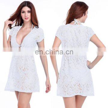 Ringed Center 2015 Matches Bikini White Lace knee Length dress