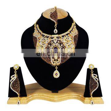 Wedding Designer Gold Plated Bollywood Party wear Jewelry Necklace Set Purple Color