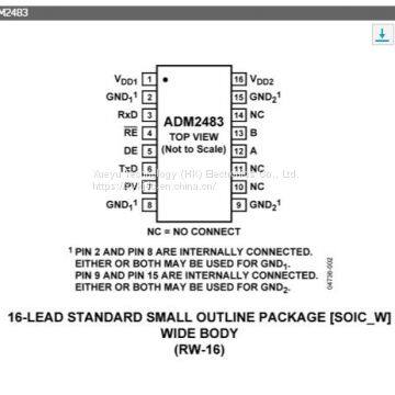 ADM2483BRWZ-REEL ADI NEW and ORIGINAL 18+SOP (Half-Duplex, iCoupler Isolated RS-485 Transceiver)