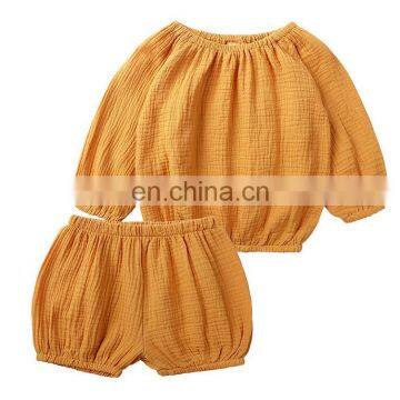 Pure color unisex newborn 2pcs outfit casual linen cotton baby clothing set