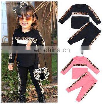 Fashion Autumn Infant Baby Girls Clothes Sets Leopard Print Patchwork Long Sleeve Pullover Sweatshirt Tops Pants 2pcs